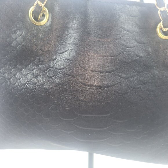 Black Vegan Leather Shoulder bag Crossbody with Gold Chain Accents - Picture 4 of 9